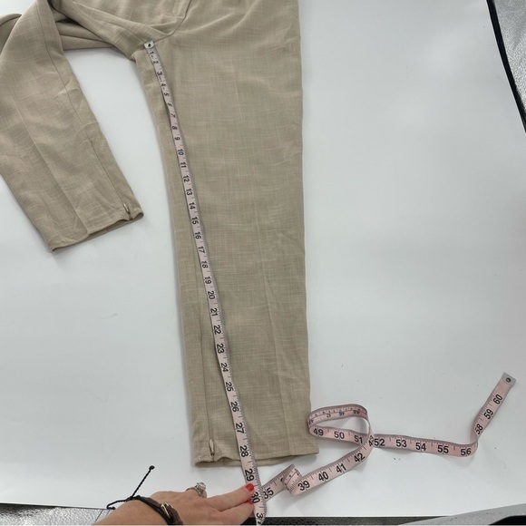 KEEPSAKE The Label TAN HIGH WAIST TAPERED LEG LINEN STYLE TROUSERS ankle zip - Picture 3 of 12